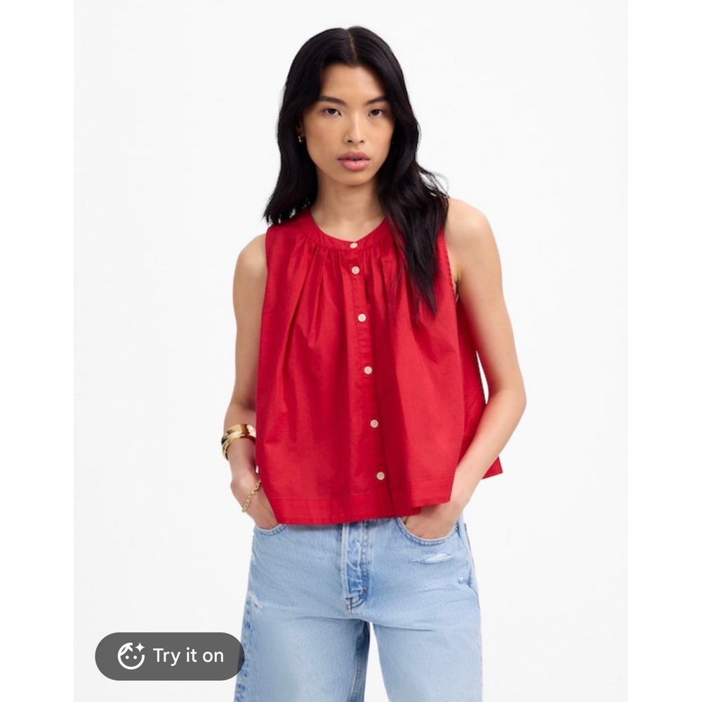 NWT Madewell Button Front Tank Womens Watermelon Red Cotton Sleeveless Size M